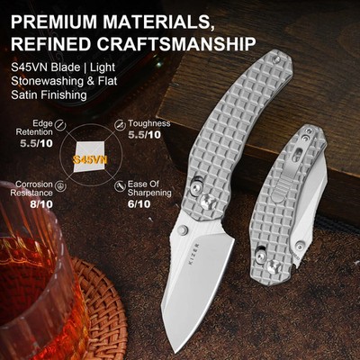 Kizer Cutlery Mini Bulldog Folding Knife 2.5  S45VN Steel Blade Titanium Handle