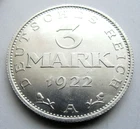 (531) WEIMAR REPUBLIC  -  3 MARK  -  1922 A