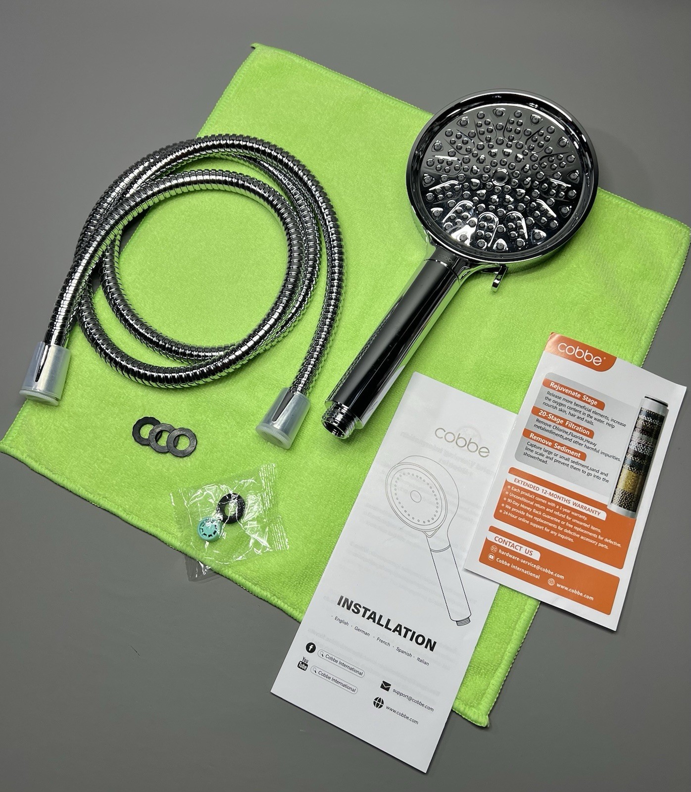 Cobbe Hard Water Shower Head With 20 Stage Filter & 6 Spray High Pressure Jet