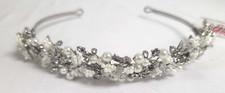 Classic Elegant Silver Crystal Rhinestone Pearls Bridal Wedding Headband Ansonia