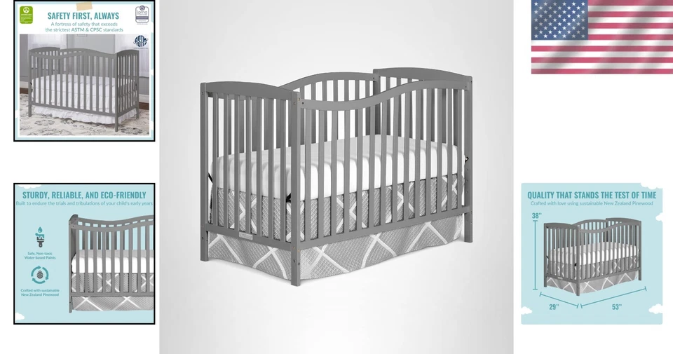 Moderna cuna convertible Chelsea 5 en 1: madera de pino ecológica, certificada de seguridad Foto 2 de 4