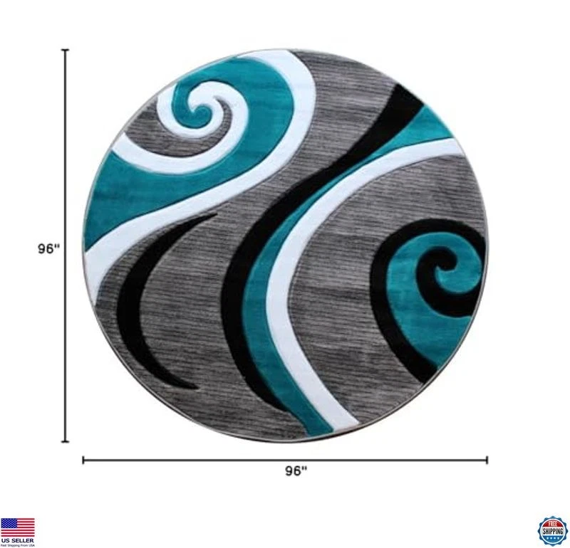 Alfombra redonda tallada a mano 8 pies moderna contemporánea gris turquesa negra Foto 3 de 4