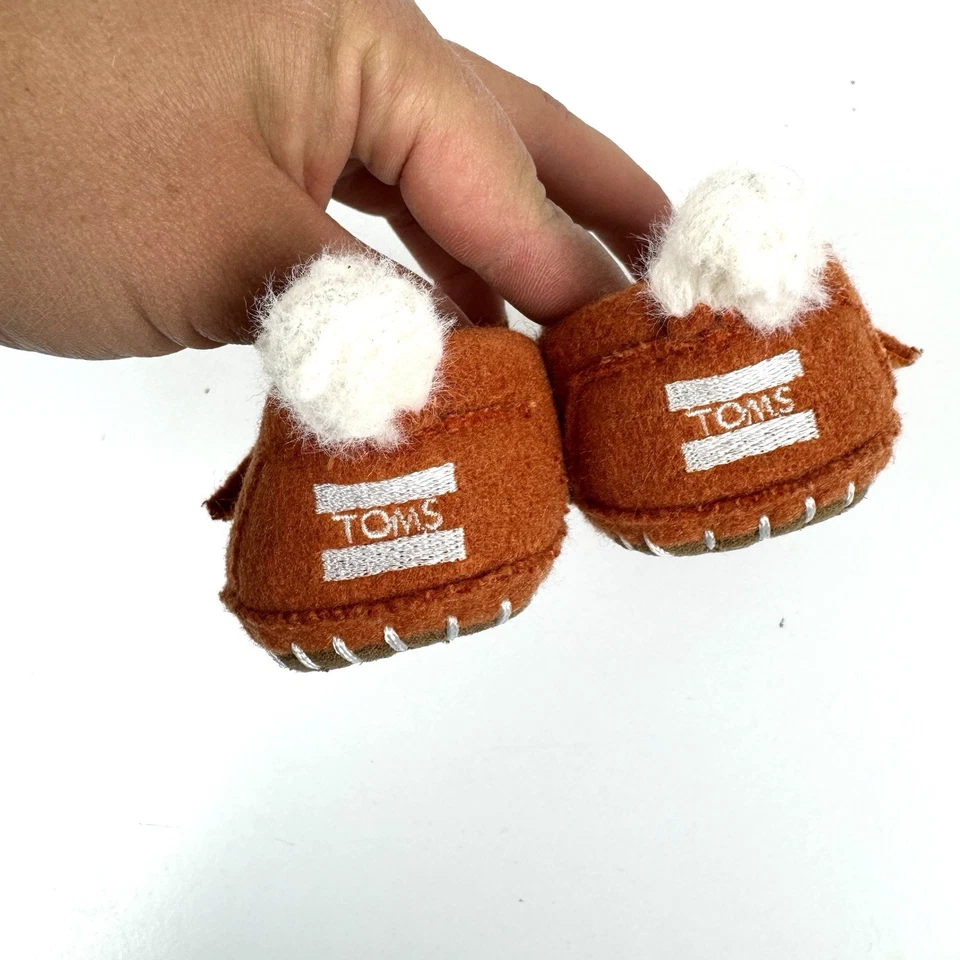 TOMS Naranja Lindo Zorro Sin Cordones Fieltro Cuna Zapatos Bebé Talla 2 Informales Zapatos Neutro Boho Foto 4 de 4