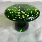 Vtg BLENKO Art Glass Mushroom Paperweight Green & Yellow UV Glow Spots MCM