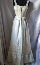 Vintage Cream Lace Corset Prairie Maxi Dress 70s Cottagecore Bridal