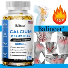 Calcium + D3 + K2 + B12 Capsules - Maintain Bone + Muscle Health - 120 Capsules