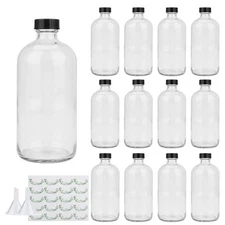 16oz Glass Bottles, Maredash 12 Pack Clear Storage Bottles Sets 