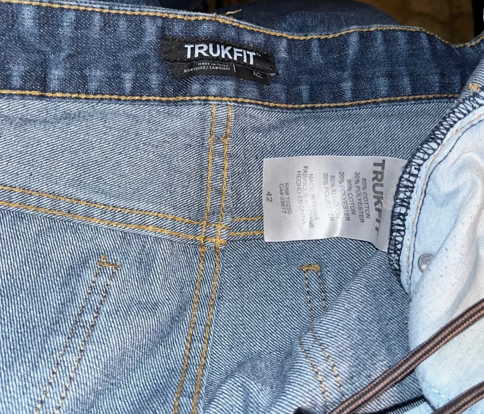 Pantalones cortos rectos TrukFit de mezclilla azules para hombre 42X14 80 % algodón/20 % poliéster 5 bolsillos Foto 3 de 4