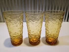 ANCHOR HOCKING Set of 3 Lido Milano Gold/Amber Glass Tumbler 6.75"VINTAGE