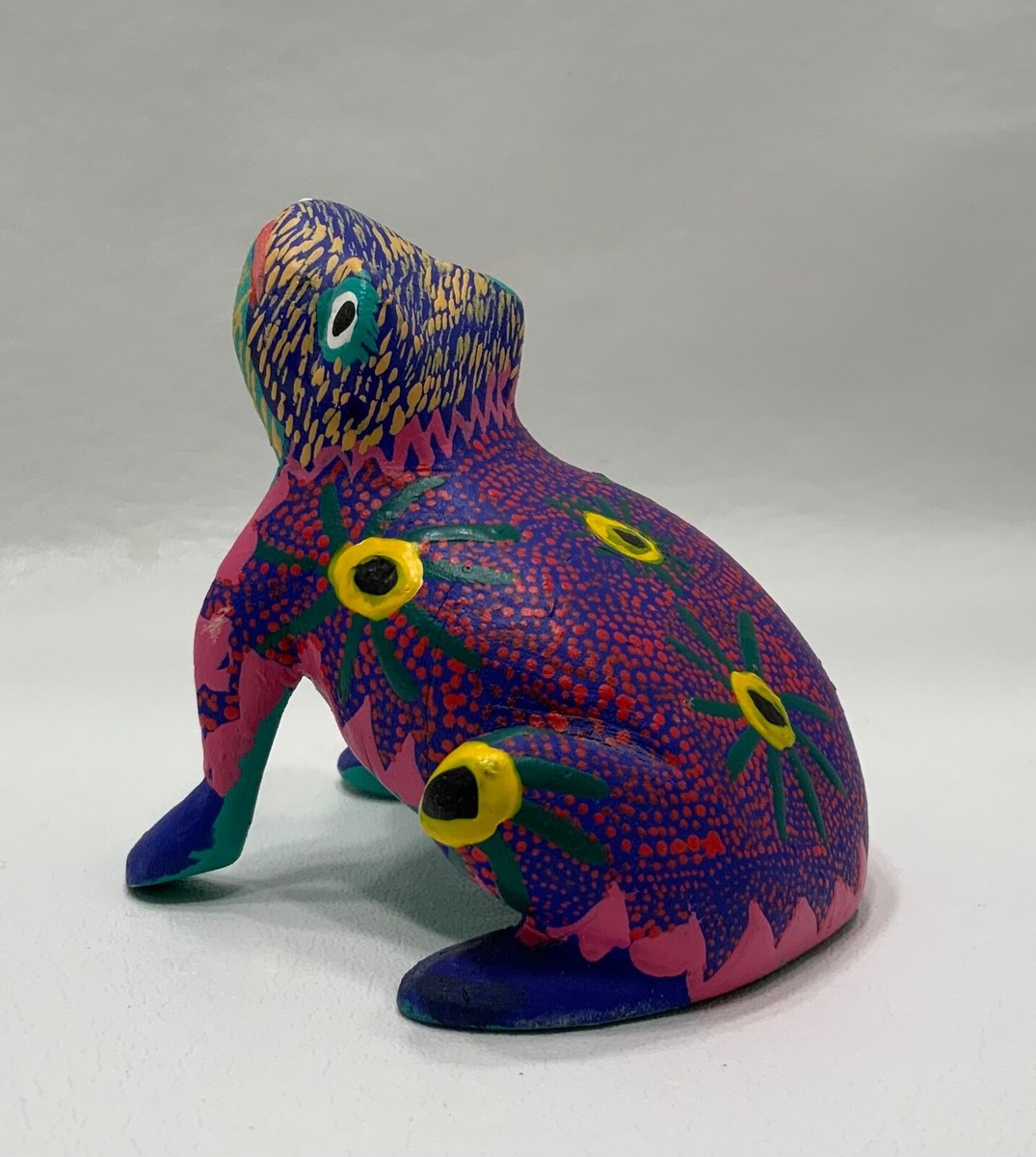 OAXACON Wood Carving Frog Toad Oaxaca Mexican Folk Art Signed