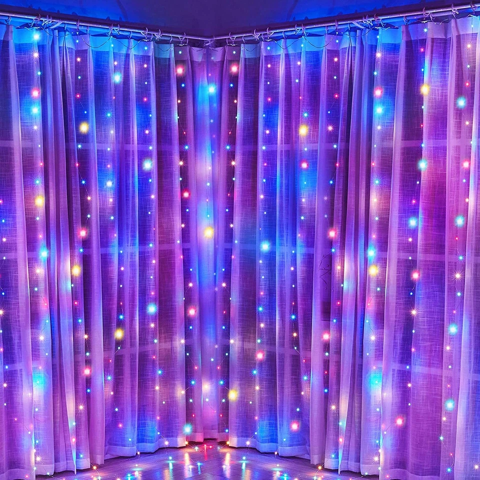 300 LED Curtain String Lights 8 Lighting Modes Multicolor USB Powered Xmas Decor - Image 3 of 4