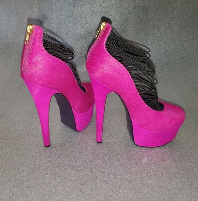 London Trash Womens Sz 8.5 Stiletto Platform Stripper Heels Pony Hair Hot Pink | eBay