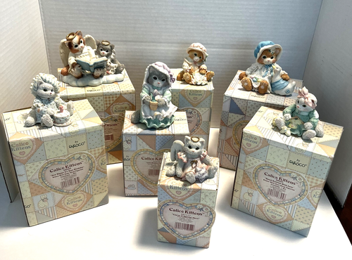 Konvolut 7 Vintage Enesco Calico Kätzchen Priscilla Hallman Katzen 1993 - 1995