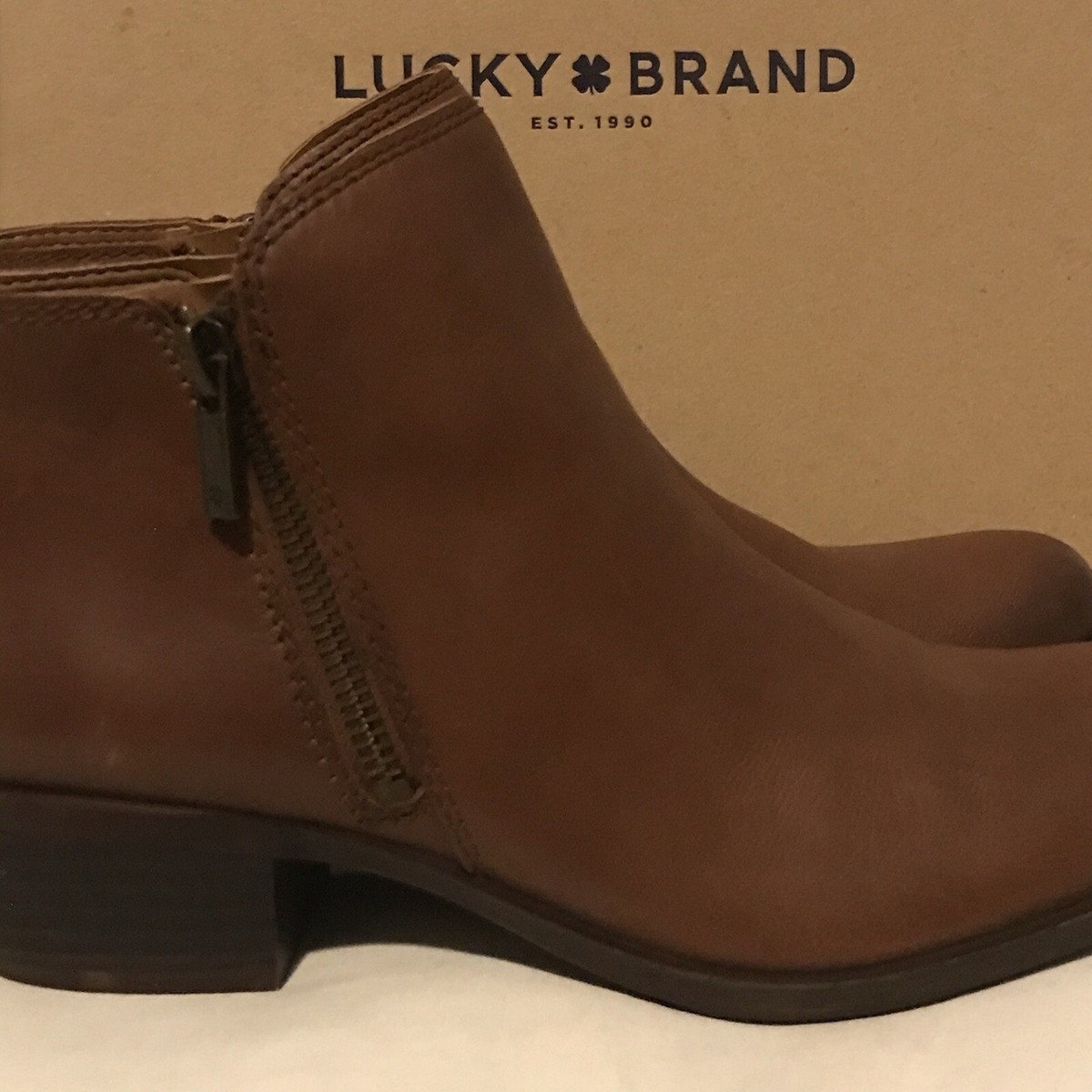 NEW LUCKY BRAND Women’s Size WIDE Basel Leather Side Zip Ankle Booties  Toffee