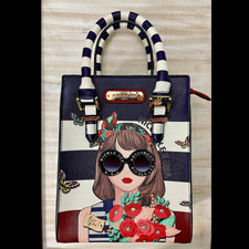 Nicole Lee Handbag "judith Loves Flowers" Glasses & Stripes Red White Blue Rare