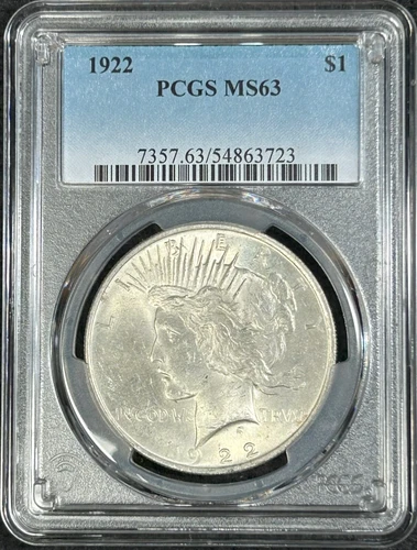1922 Silver Peace Dollar PCGS MS63