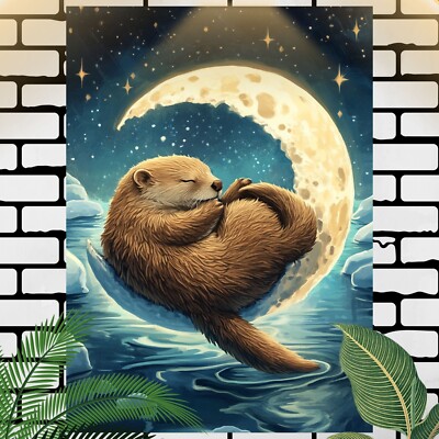 Otter schläft auf dem Mond Poster Schöne Wanddeko Dekoration