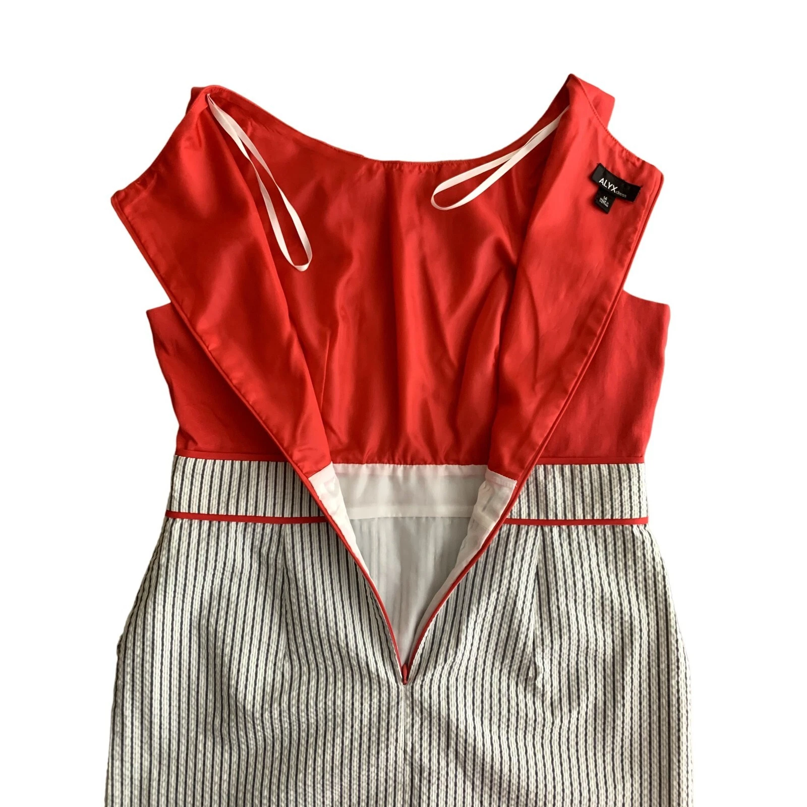 ALYX Womens Casual Boatneck Sleeveless Pockets Striped Skirt Red Sheath Dress