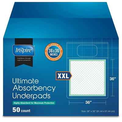 Inspire 36  × 36  Super Absorbent Bed Pads   Pack of 50, Waterproof Incontinence