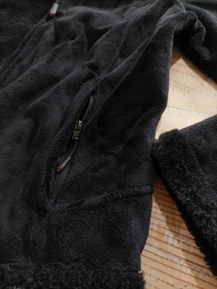 Зеленый чай куртка женщины средний черный искусственного меха плюшевая молния спереди длинным рукавом - Изображение 4 из 4