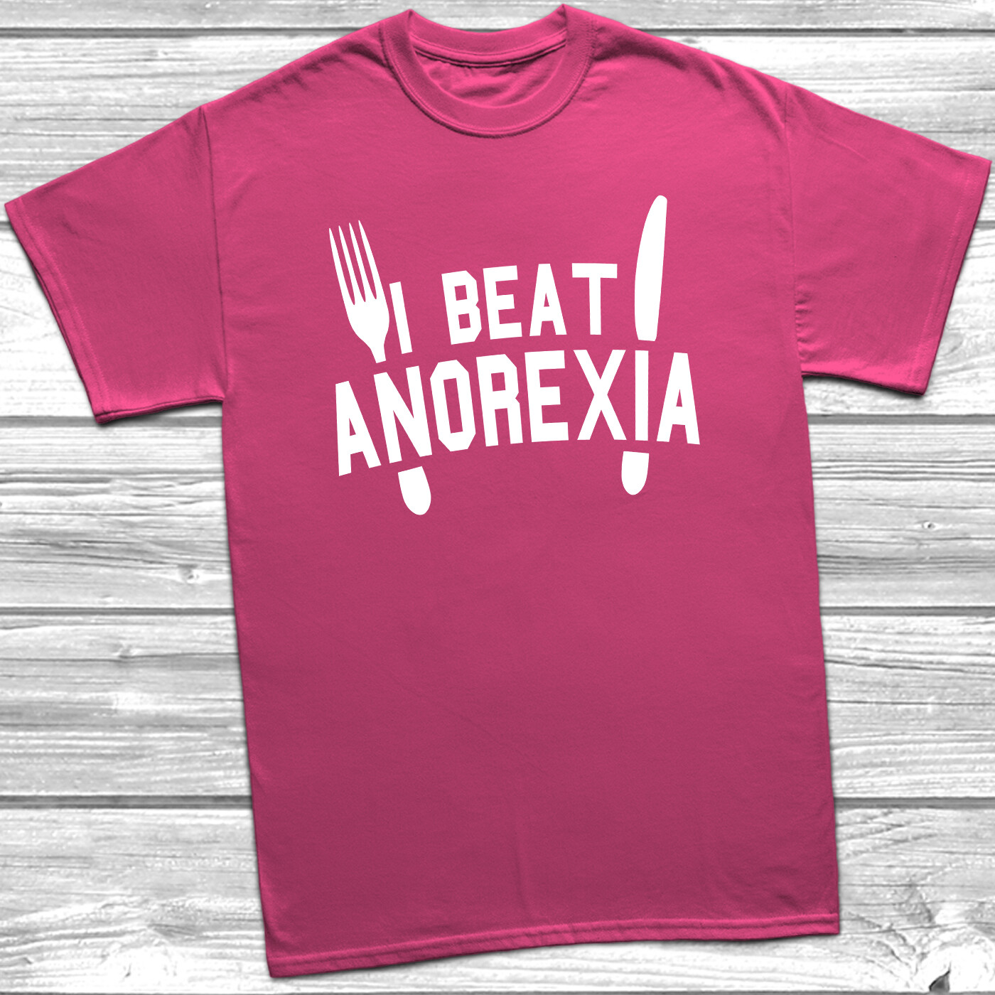 I Beat Anorexia T-Shirt Tee Top Unisex Womens Mens Skinny Diet Anorexia