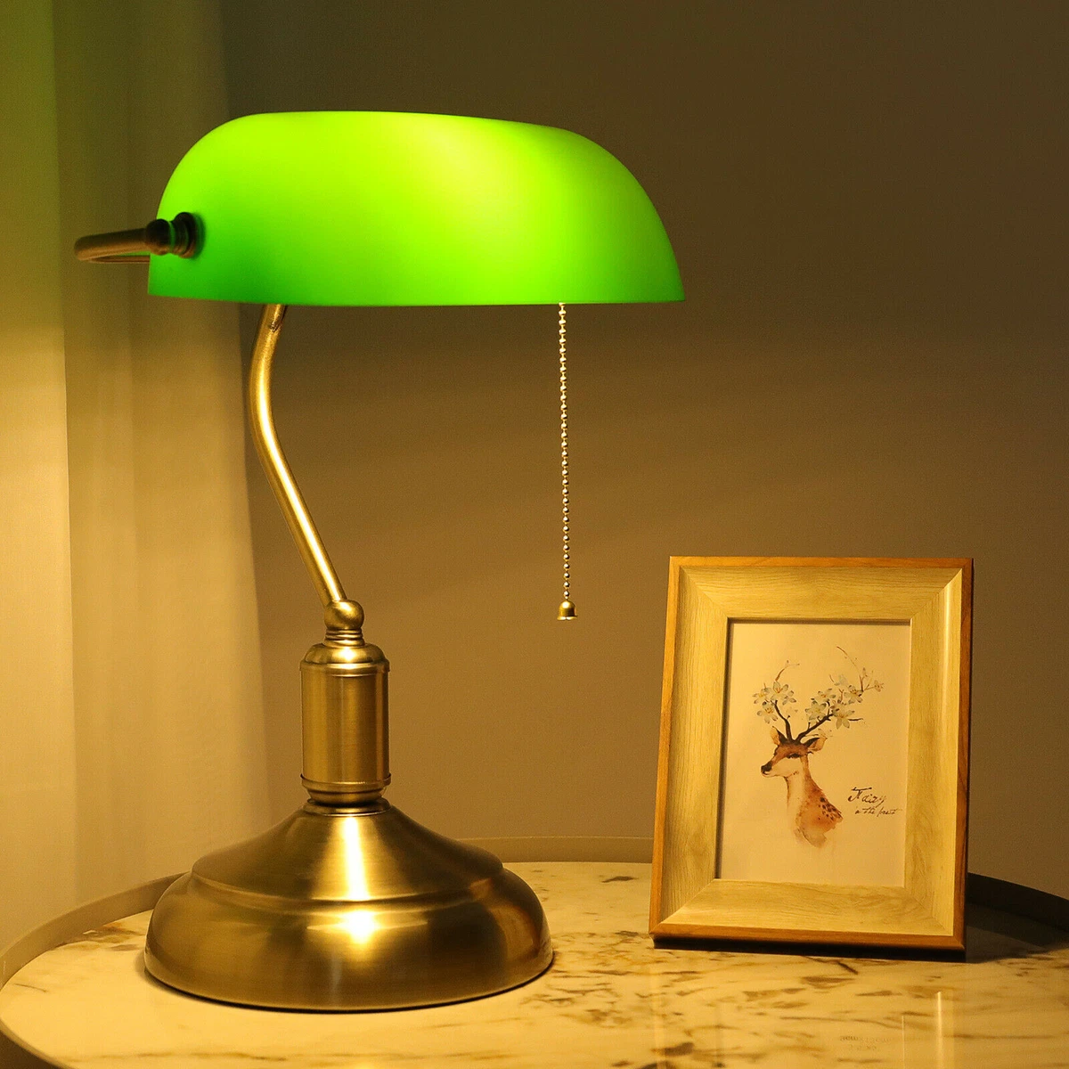 Vintage Bankers Lamp Light Antique Desk Piano Library Lamp Green Glass  Shade 15