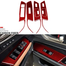 10Pcs Red Carbon Fiber Window Lift Switch Panel Cover For Lexus GS GS350 2012-20