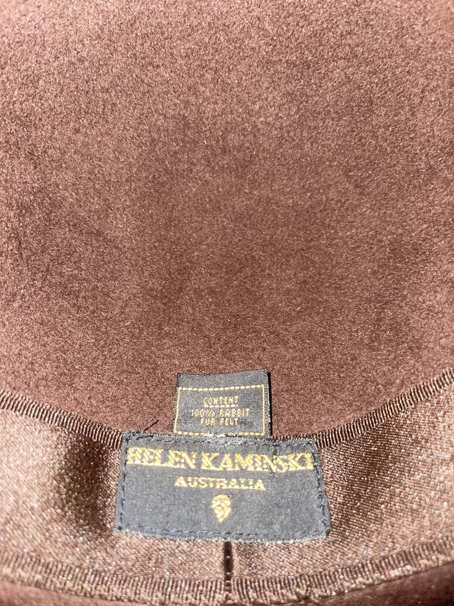 Helen Kaminski Wide Brown/Mocha Brim Felt Hat Leather Flower  display picture 2