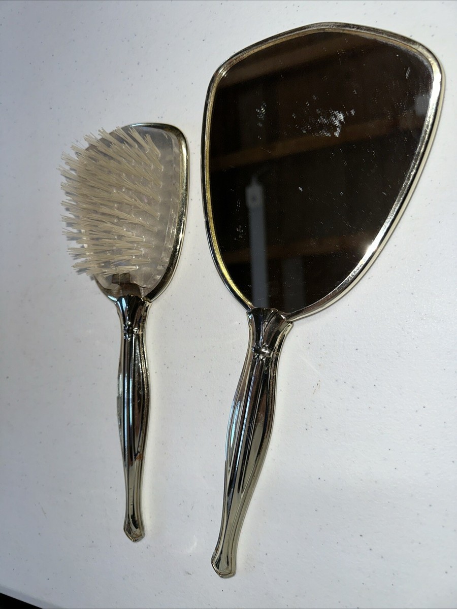 Vanity Set Hand Mirror Brush Set Gold & Silver Tone Floral  display picture 1