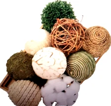 Cir Oases 9 pcs. 3.5" Decorative Ball Orb Rattan Woven Orbs Green Decor Props