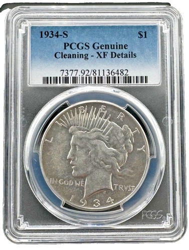 1934-S Doubled Tiara $1 Peace Silver Dollar with XF Detail Cleaned