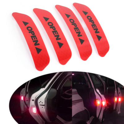 #ad 4pcs Super Car Door Open Sticker Reflective Tape Safety Warning Decal Red Hot $0.99