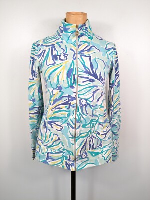 Lilly Pulitzer Reagan Zip Up Jacket Pool Blue Stay Cool Size XS Full Zip Preppy