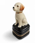 Takahashi Labrador Dog Ceramic Trinket Box with Crackle Glaze, Japan 1970s