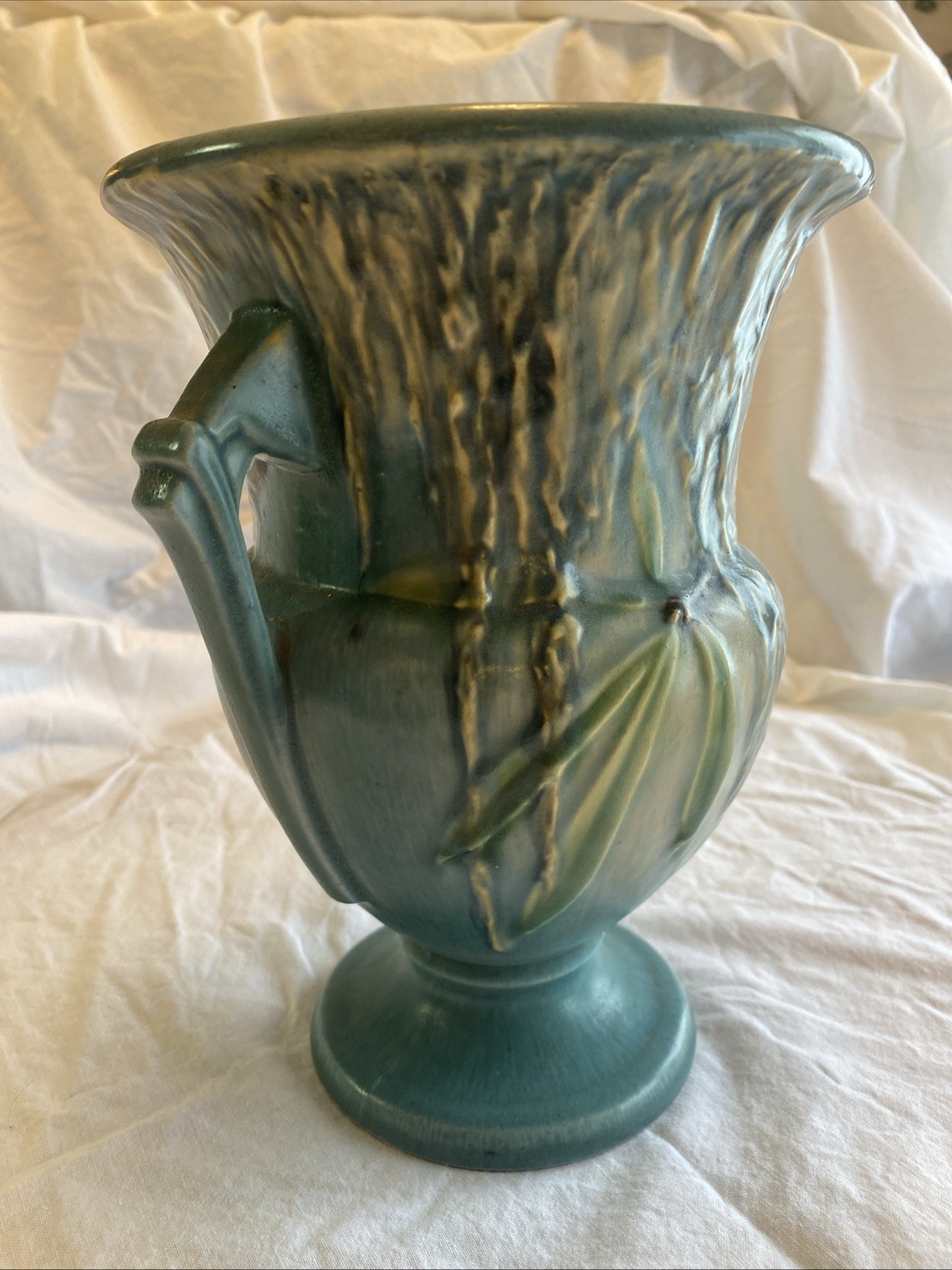 Roseville Turquoise Blue Green Moss 779-8 Double Handled Vase Urn 30’s Near Mint