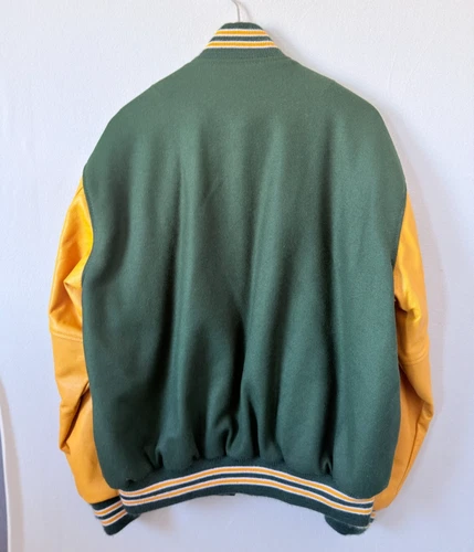 American Mens Classic Green Gold Letterman Varsity Team Jacket Large Made In USA image 2