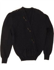 VINTAGE Womens V-Neck Jumper Sweater UK 10 Small Black CT06