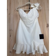 NWT Lulus Captivate Me White One-Shoulder Ruffled Trumpet Mini Dress Party Sz L
