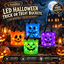 LED Light Up Halloween Pumpkin Candy Bag Trick Or Treat Bucket Holiday Party Dec
