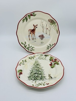 Better Homes & Gardens Heritage Winter Forest Deer Fawn & Bunny Plates Lot 2