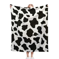 Black White Cow Print Throw Blanket Soft Warm Flannel Blankets for Living Roo...