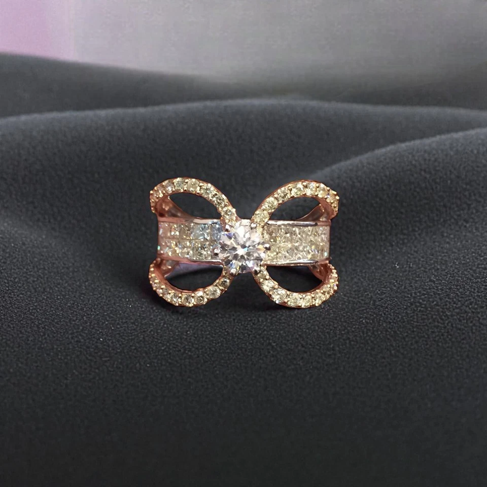 Pave 2,80 Cts Runde Prinzessinnenform Diamanten Jahrestag Solitär Ring 14K Gold - Bild 3 von 4
