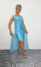 60s vintage blue sleeveless dress lace matching headband