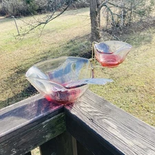 Ruby Red 0519 Chip and Dip Bowl Set with Bracket & Spoon+Fork Indiana Glass EUC