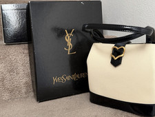 Yves Saint Laurent Top Handle Bag Ivory Black Gold Hardware Magnetic Closure