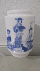 Vintage 4.5" Belgium Milk Glass Jar Container Oriental Asian Scene *Missing Lid*