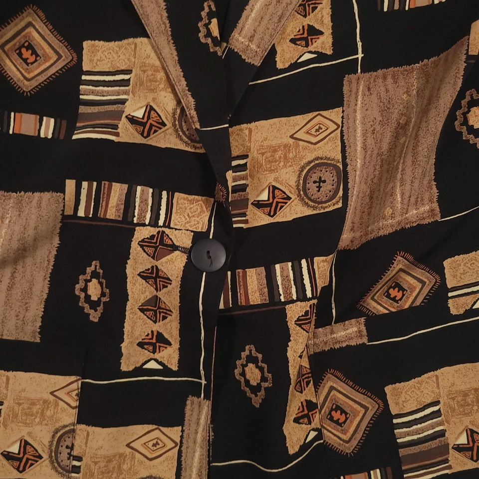 Vintage Fashion Bug Blazer Womens Small Black Tan Geometric Patchwork Jacket 90s - Image 4 of 4