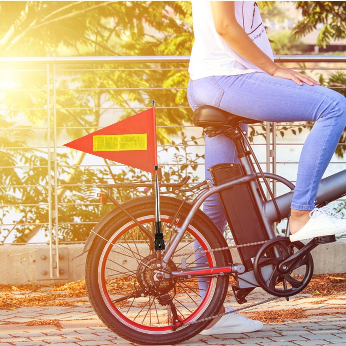 Drapeau De Sécurité Orange Pour Vélo - Mât Télescopique - Haute Visibilité Route