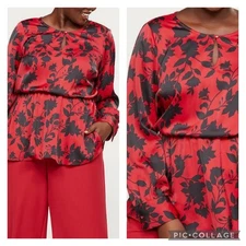 Lane Bryant Floral Satin Blouse Red Black Plus Size 20