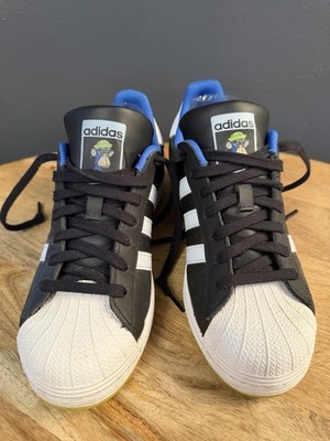 adidas Superstar Men s Low Top Lace Up Sneakers Solid Black/White/Blue BAYC